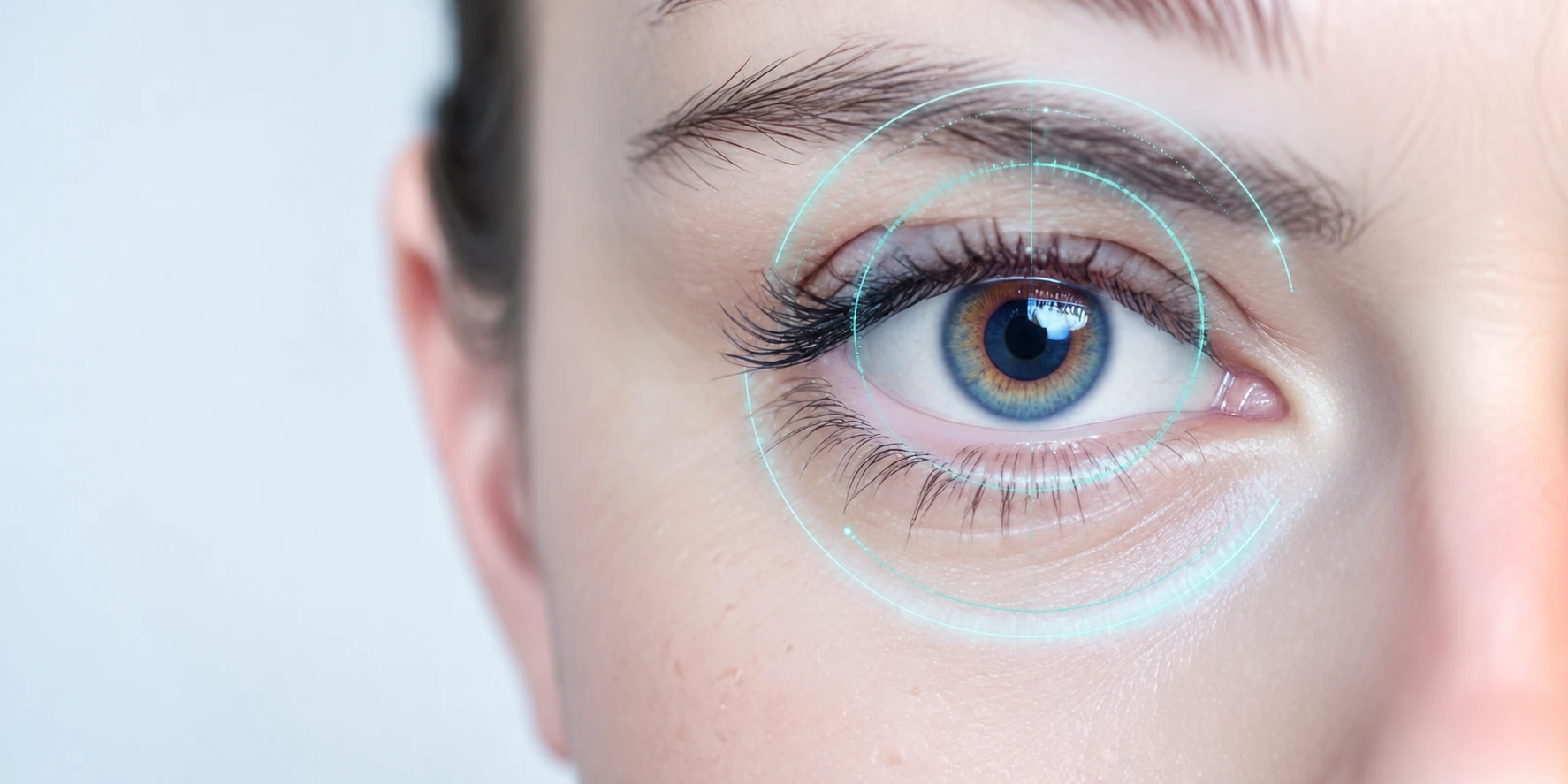 Close-up of a human eye with a futuristic optical pattern